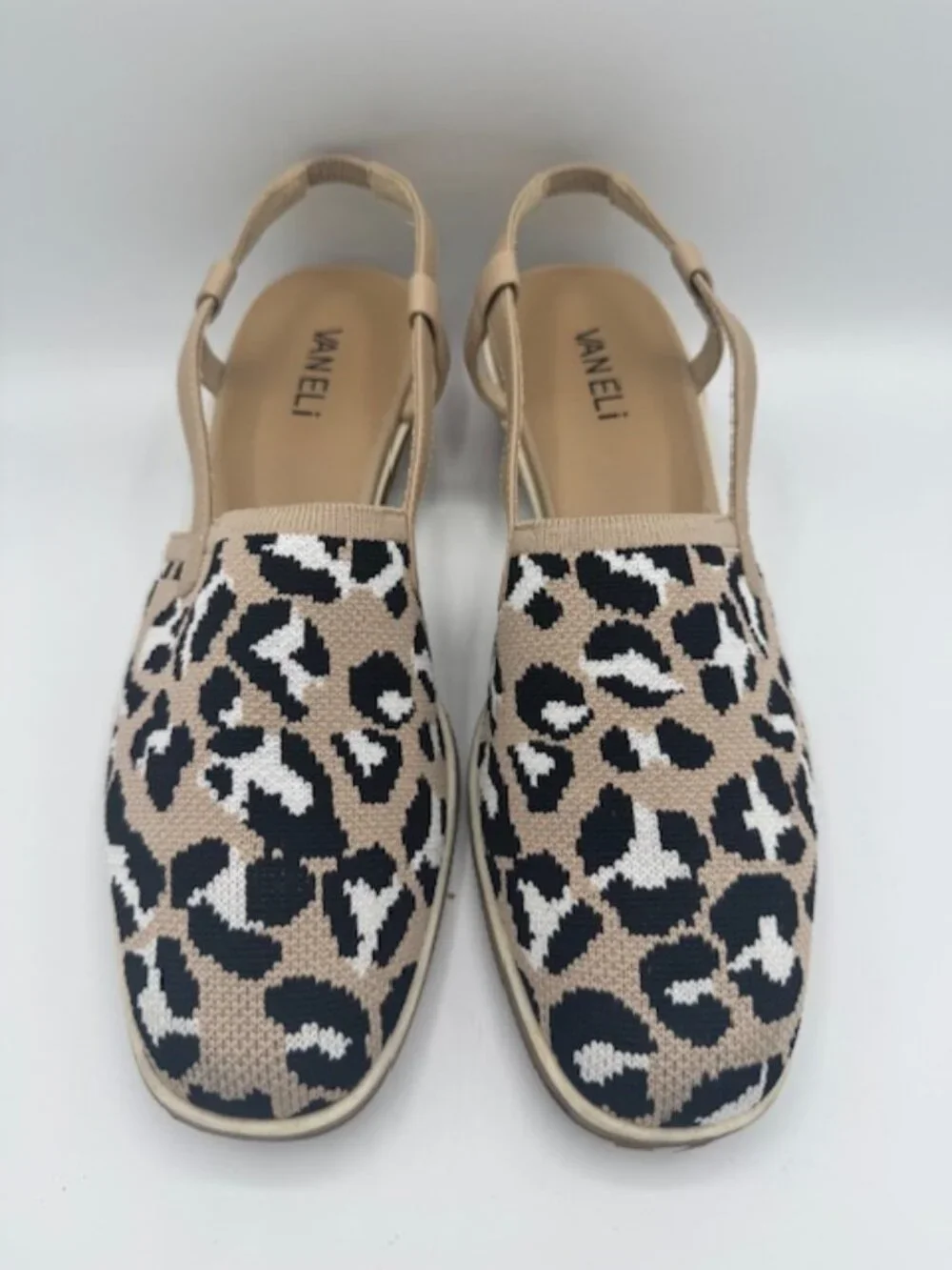 Vaneli Women's Greer Beige Leopard Slingback Wedge Size 8.5